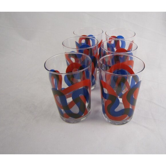 Set of 6 IKEA Framkalla Glasses Tumblers Abstract Red Blue - Made in France - Picture 8 of 8